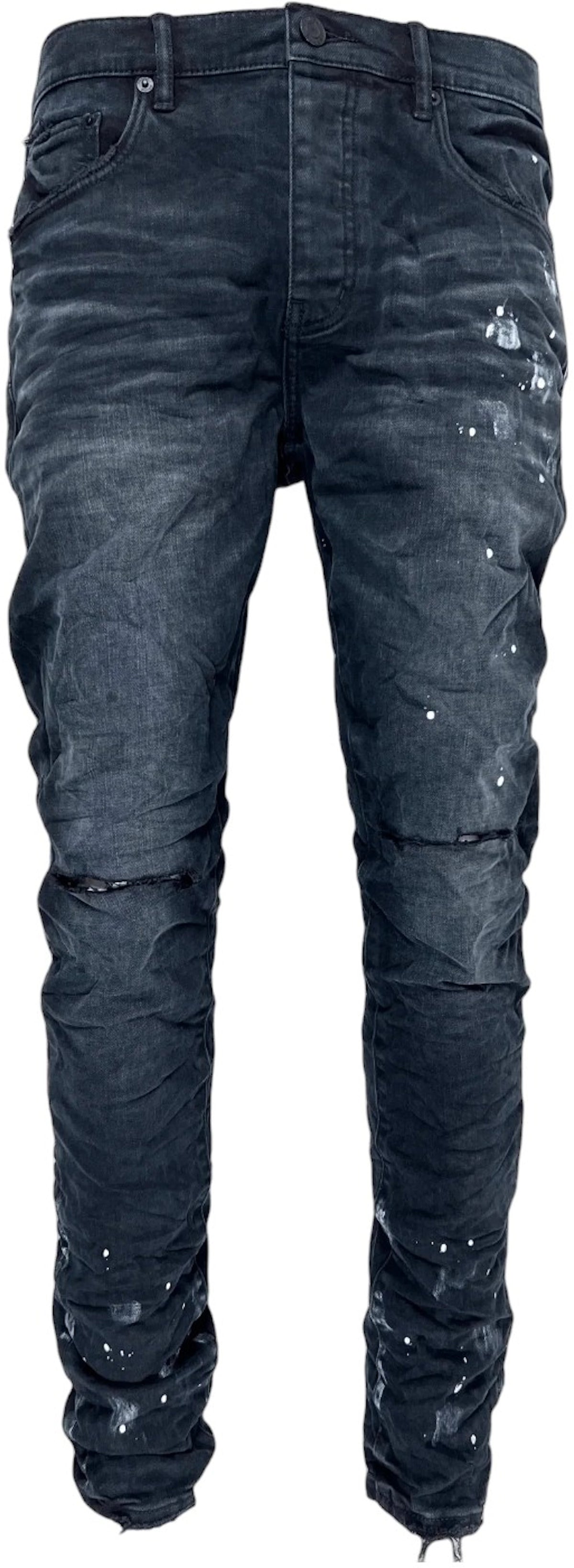 Purple Brand Black Resin Knee Slit Jean Black