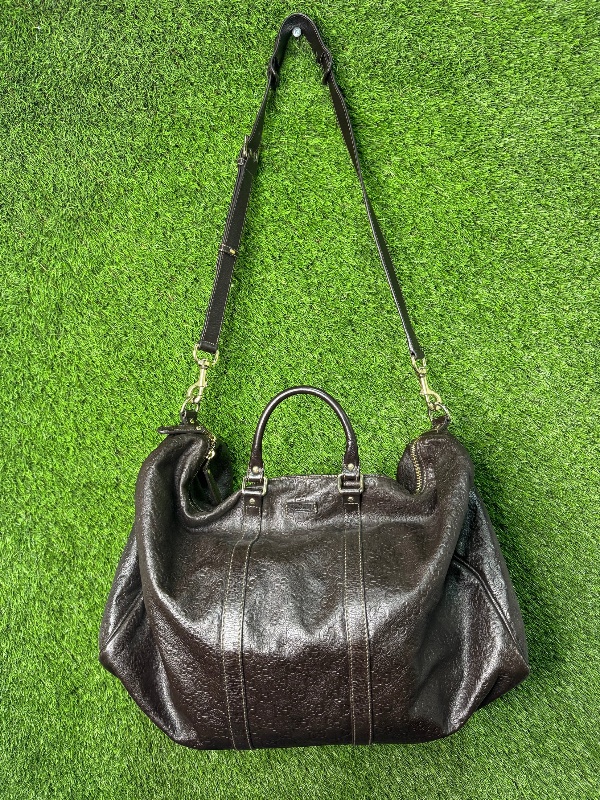 Gucci GG Guccissima monogram brown leather carryall travel unisex bag