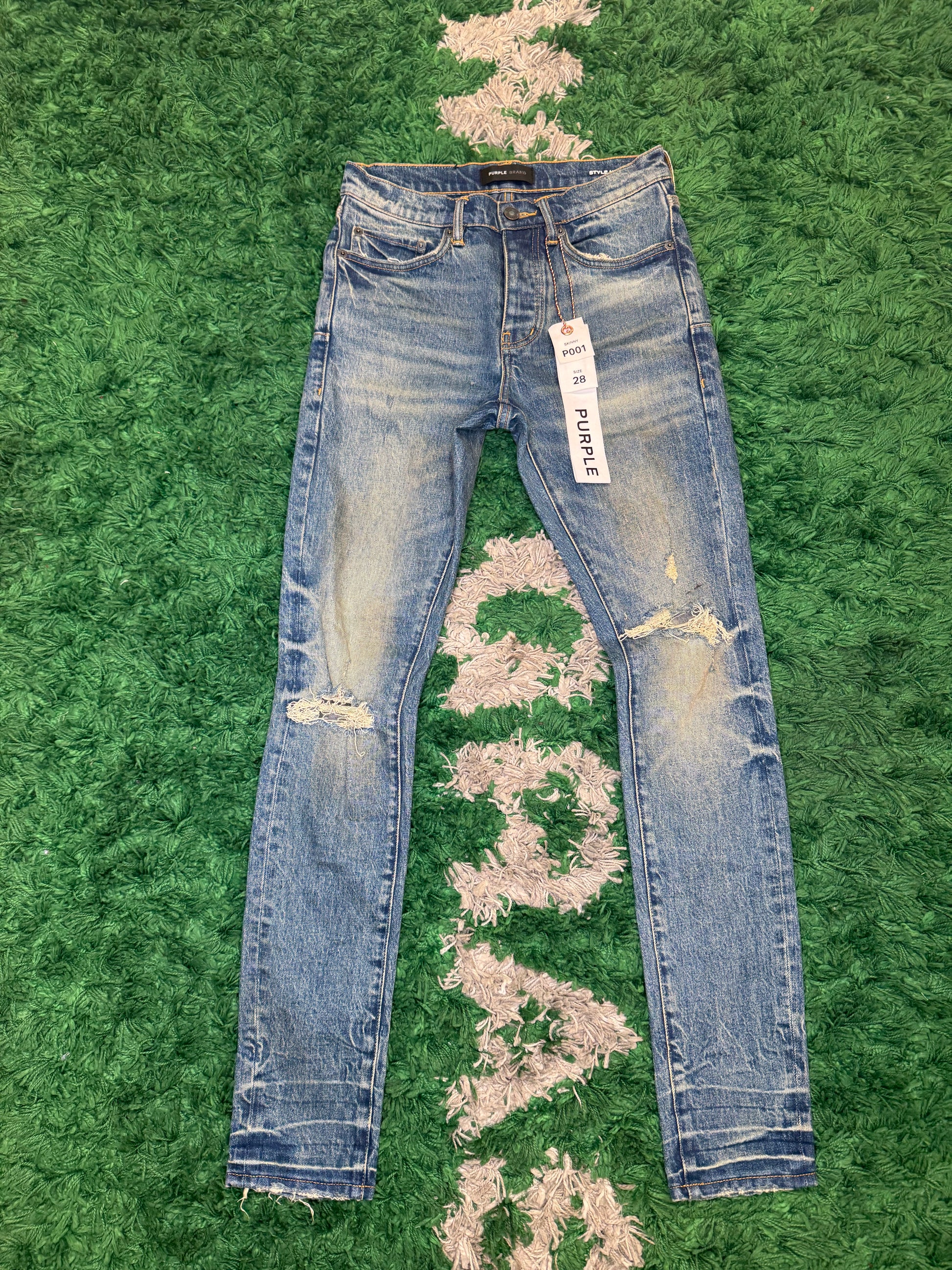 Purple denim light blue skinny distressed