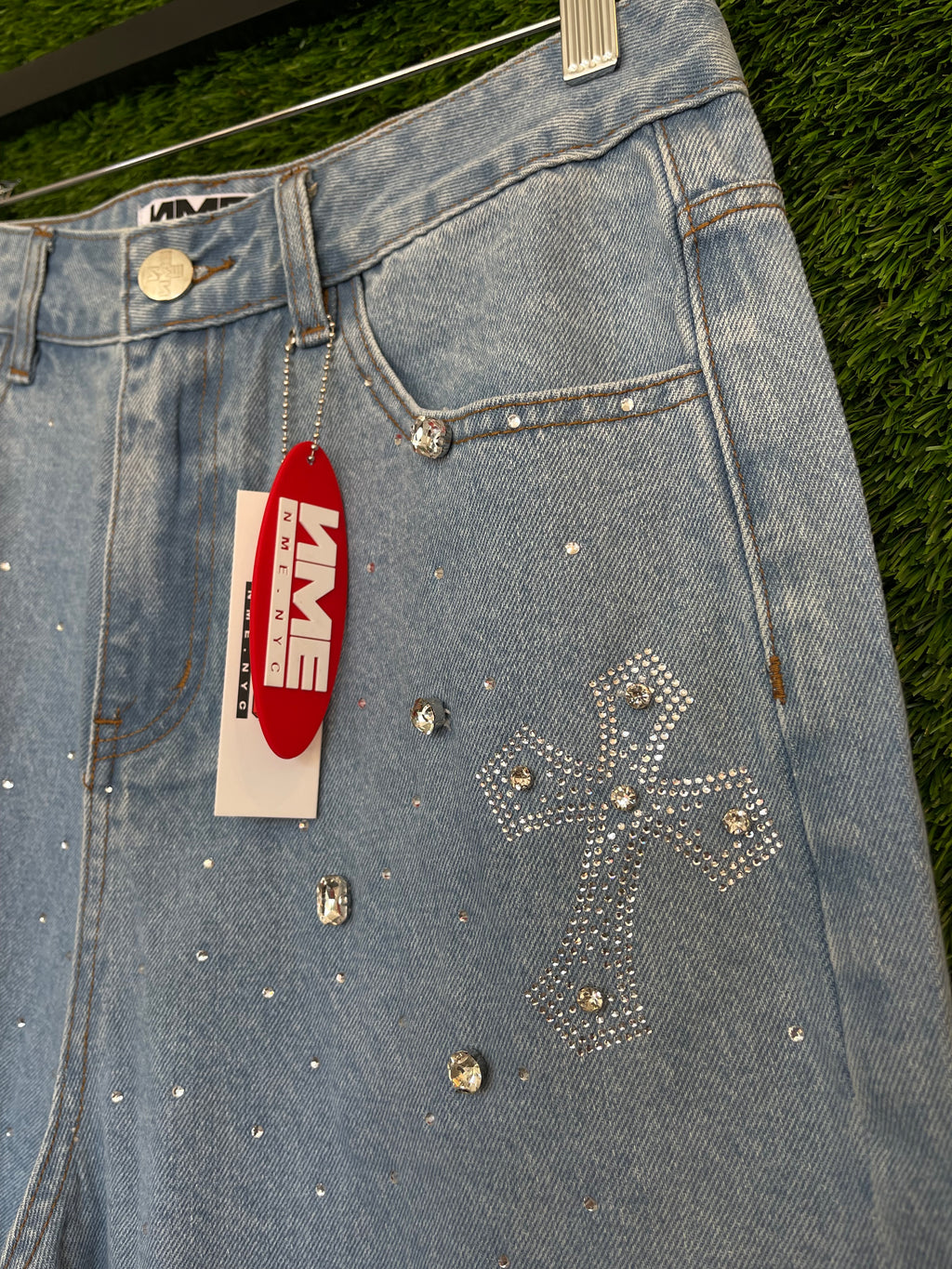 NME NYC Rhinestone Jorts Blue
