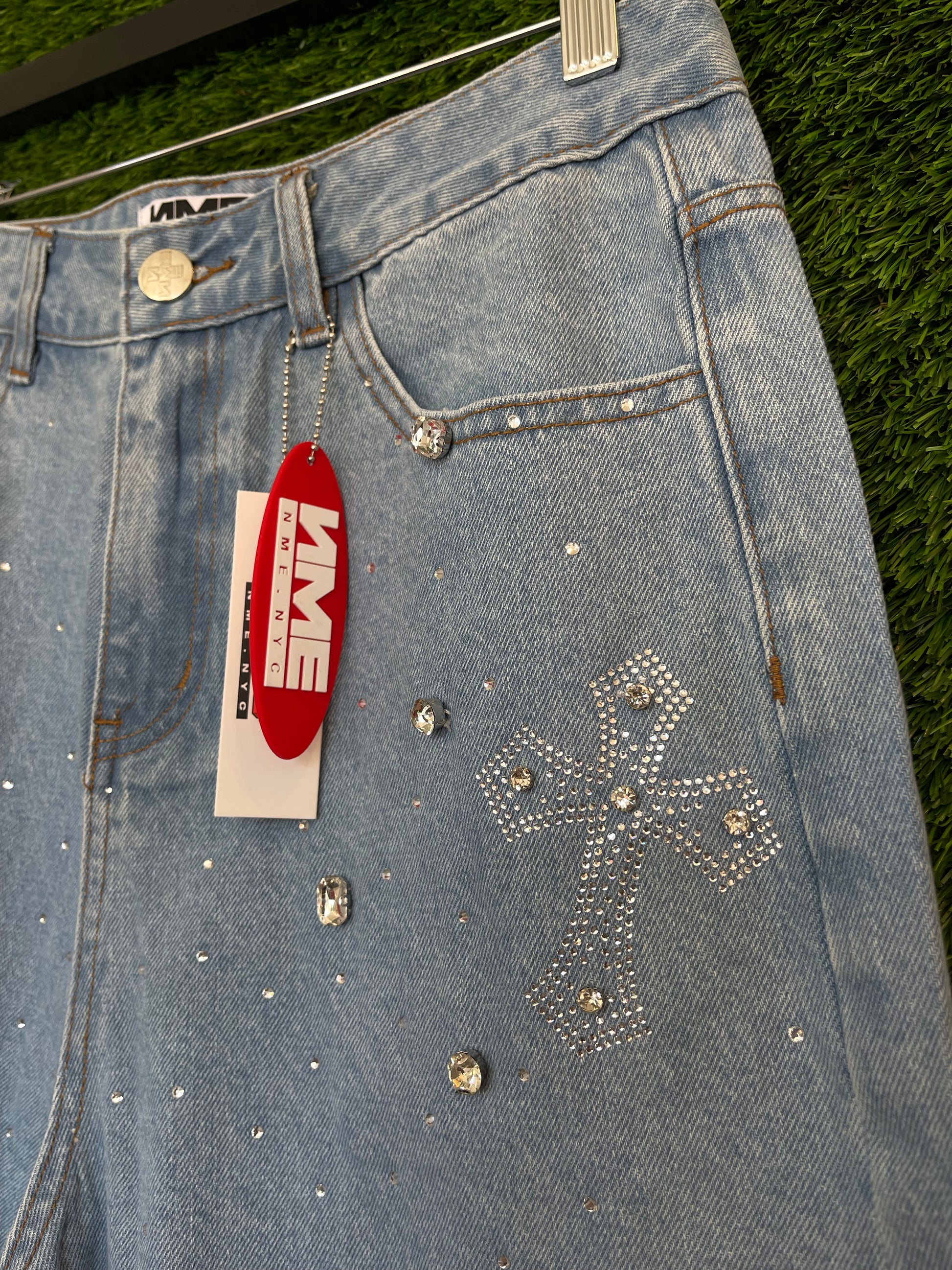 NME NYC Rhinestone Jorts Blue