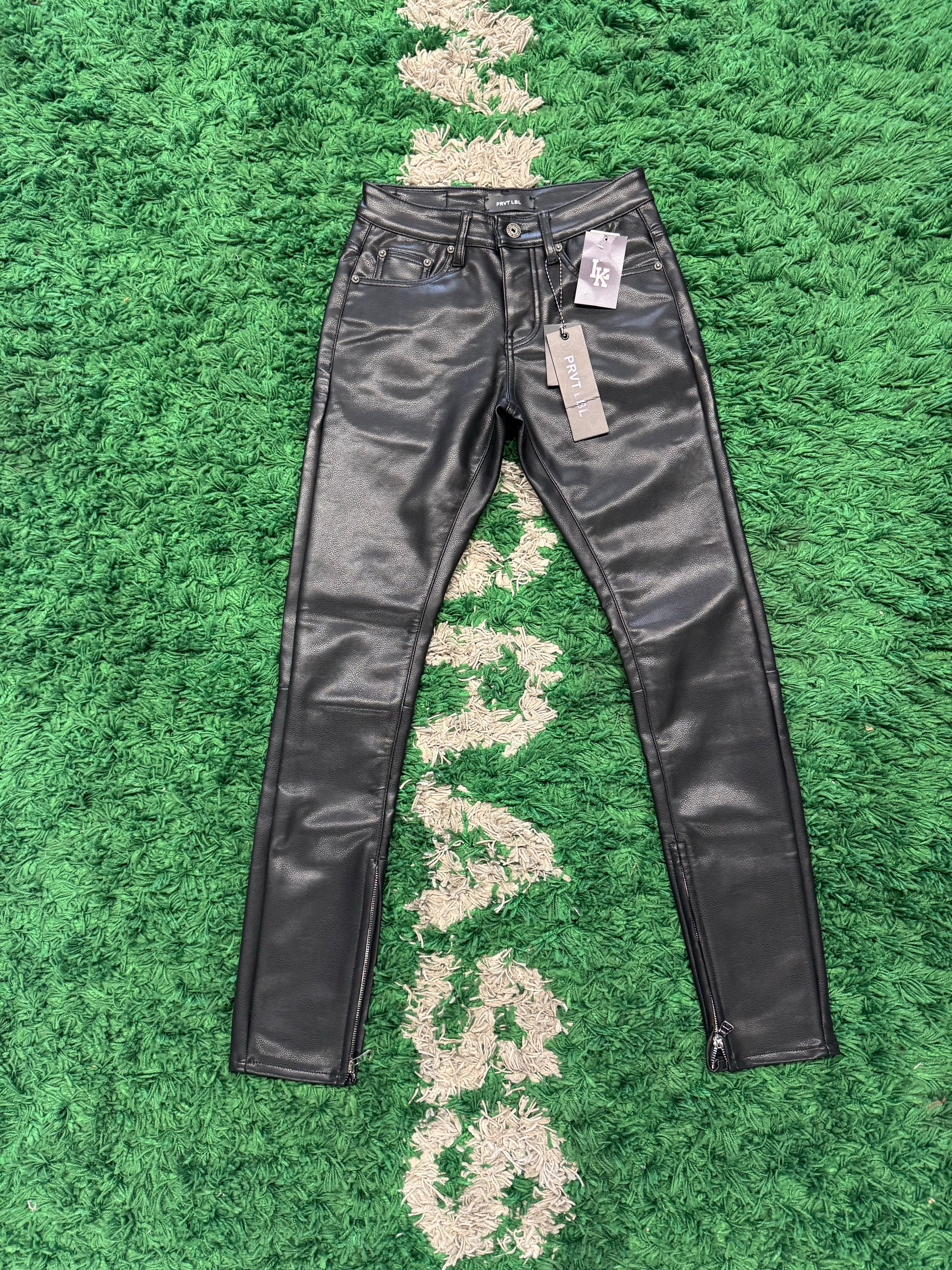 Private label black leather denim