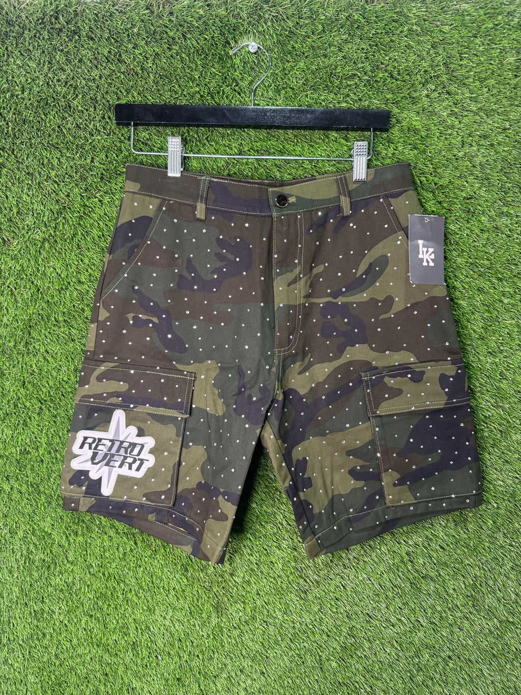 Retrovert rhinestone camo shorts