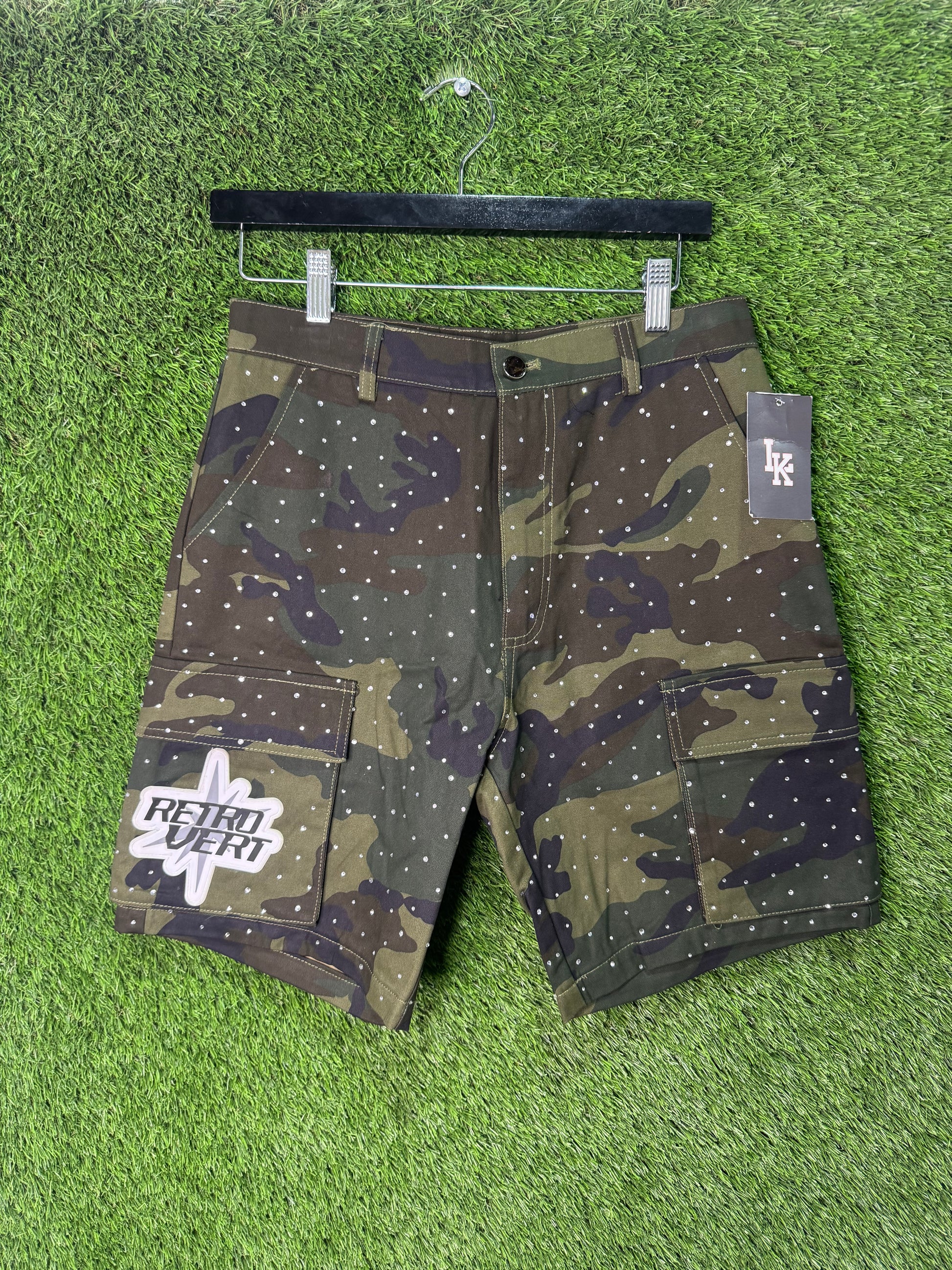 Retrovert rhinestone camo shorts