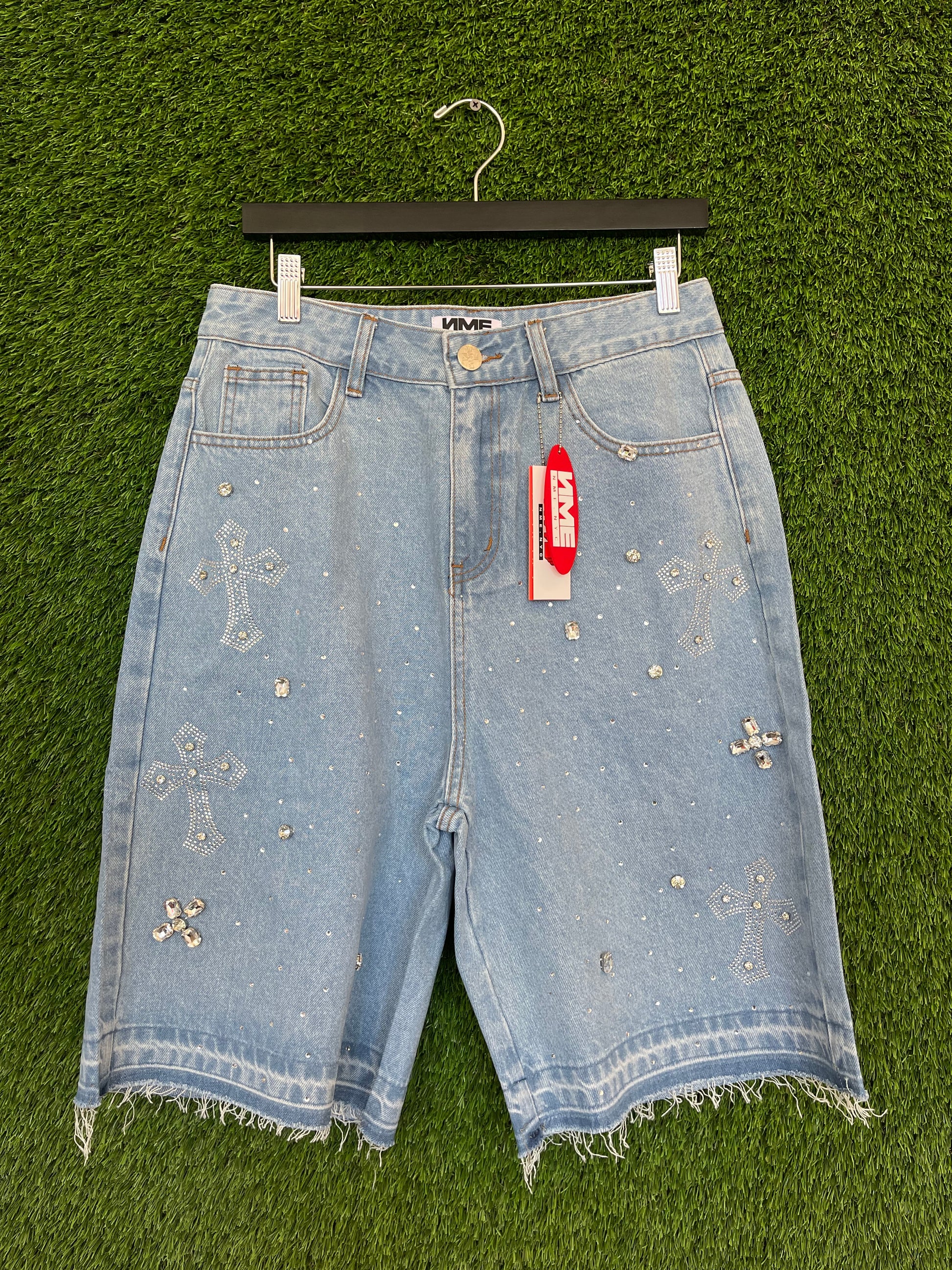NME NYC Rhinestone Jorts Blue