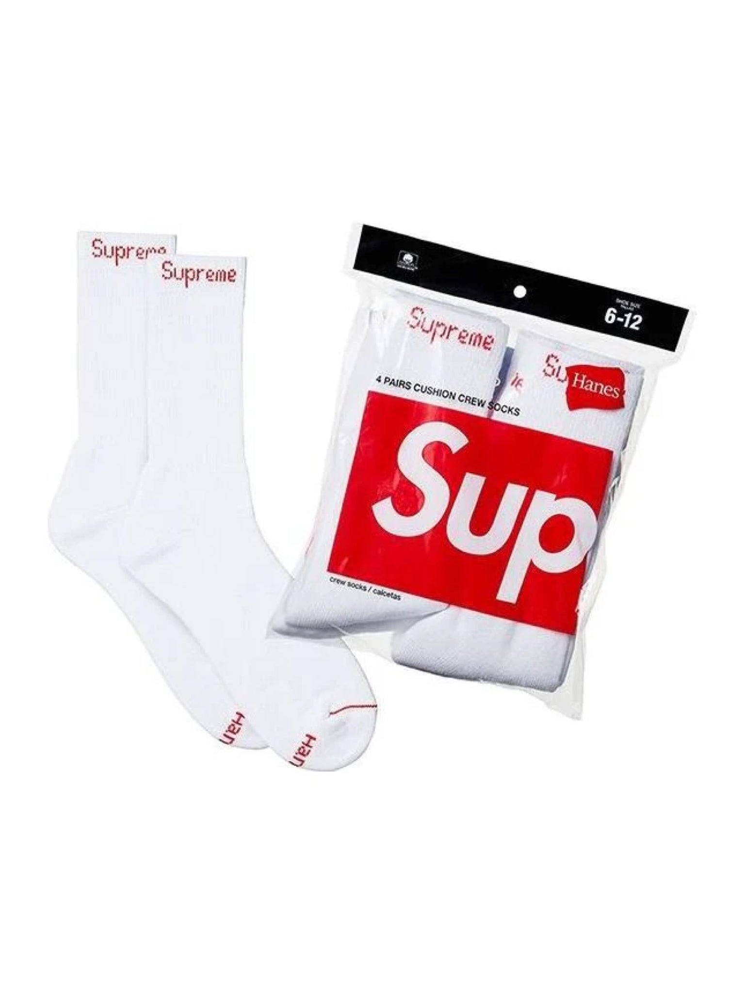 Supreme Hanes Crew Socks (4 Pack) White