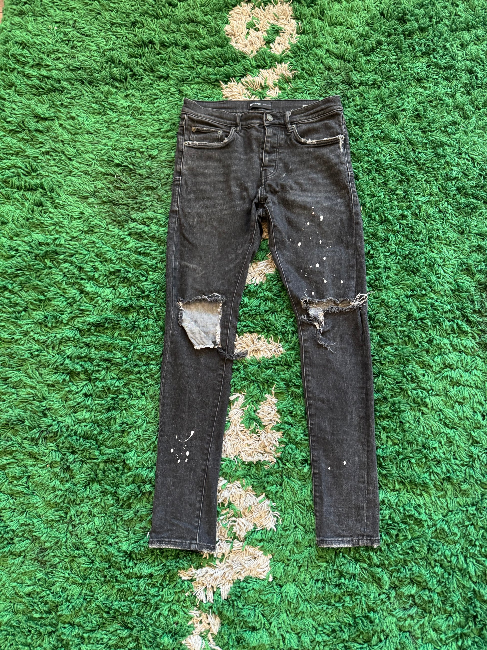 purple brand skinny denim with rips/splatter paint