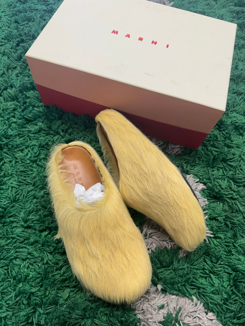 Marni fur slides yellow