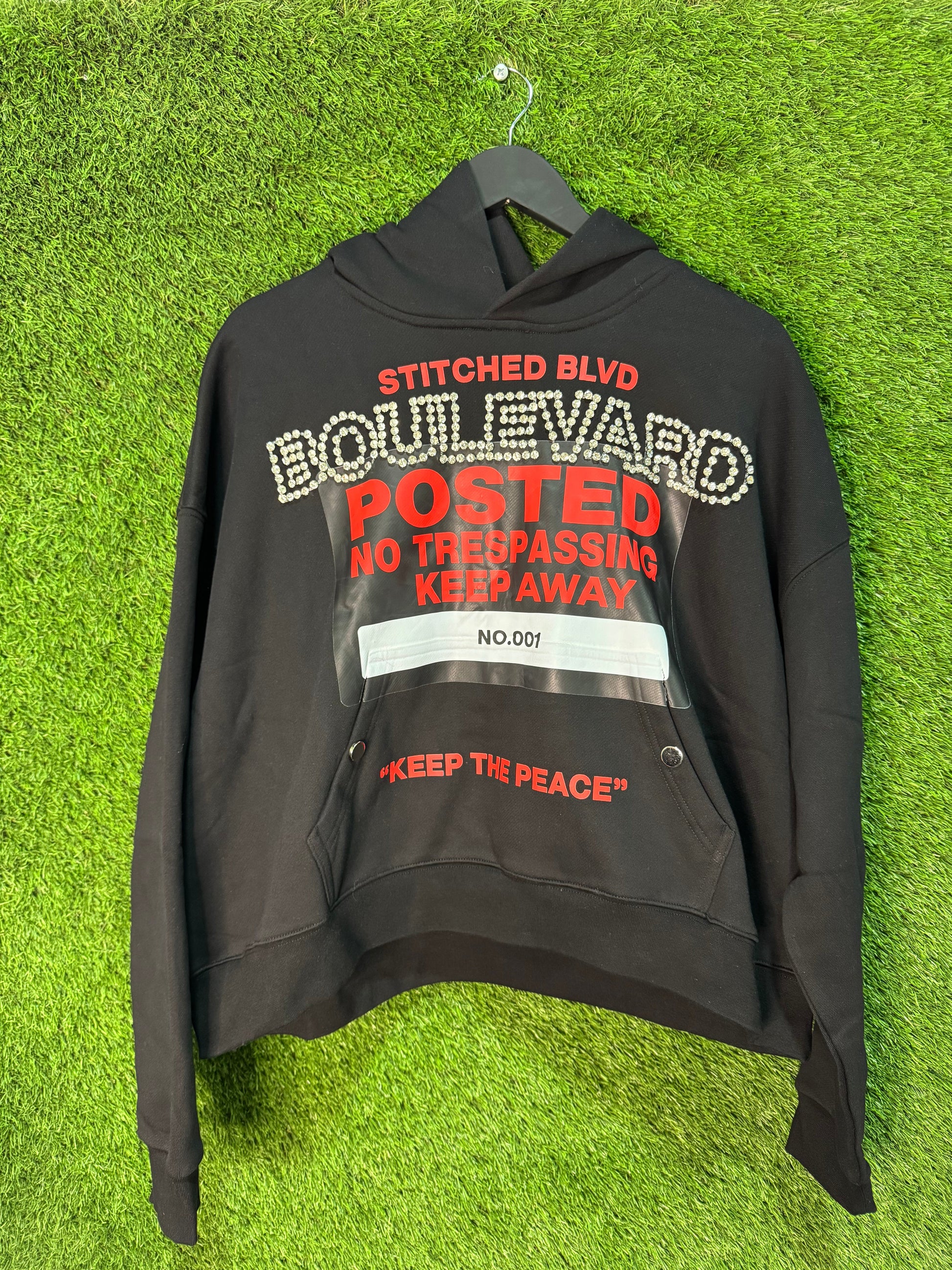Stitched Blvd "Keep Away" black pullover studded hoodie