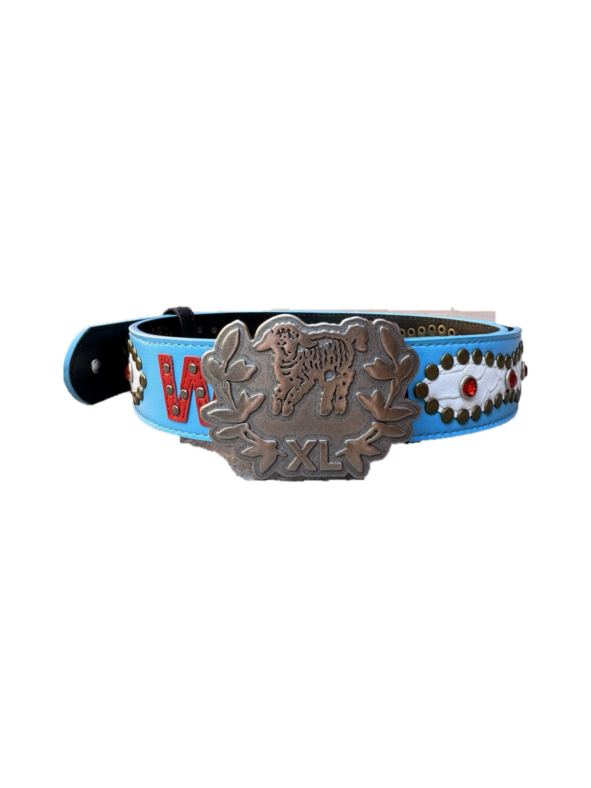 Humans at war blue studded belt