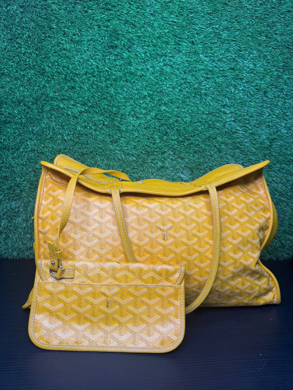 Goyard Ardy PM Shoulder Tote bag w pouch canvas yellow herringbone