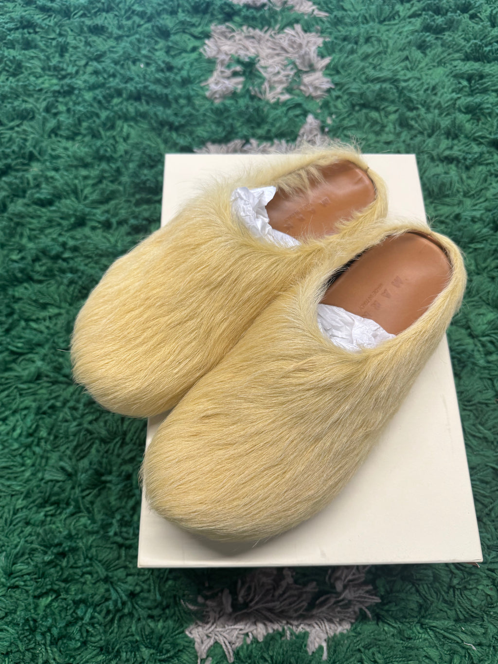 Marni fur slides yellow