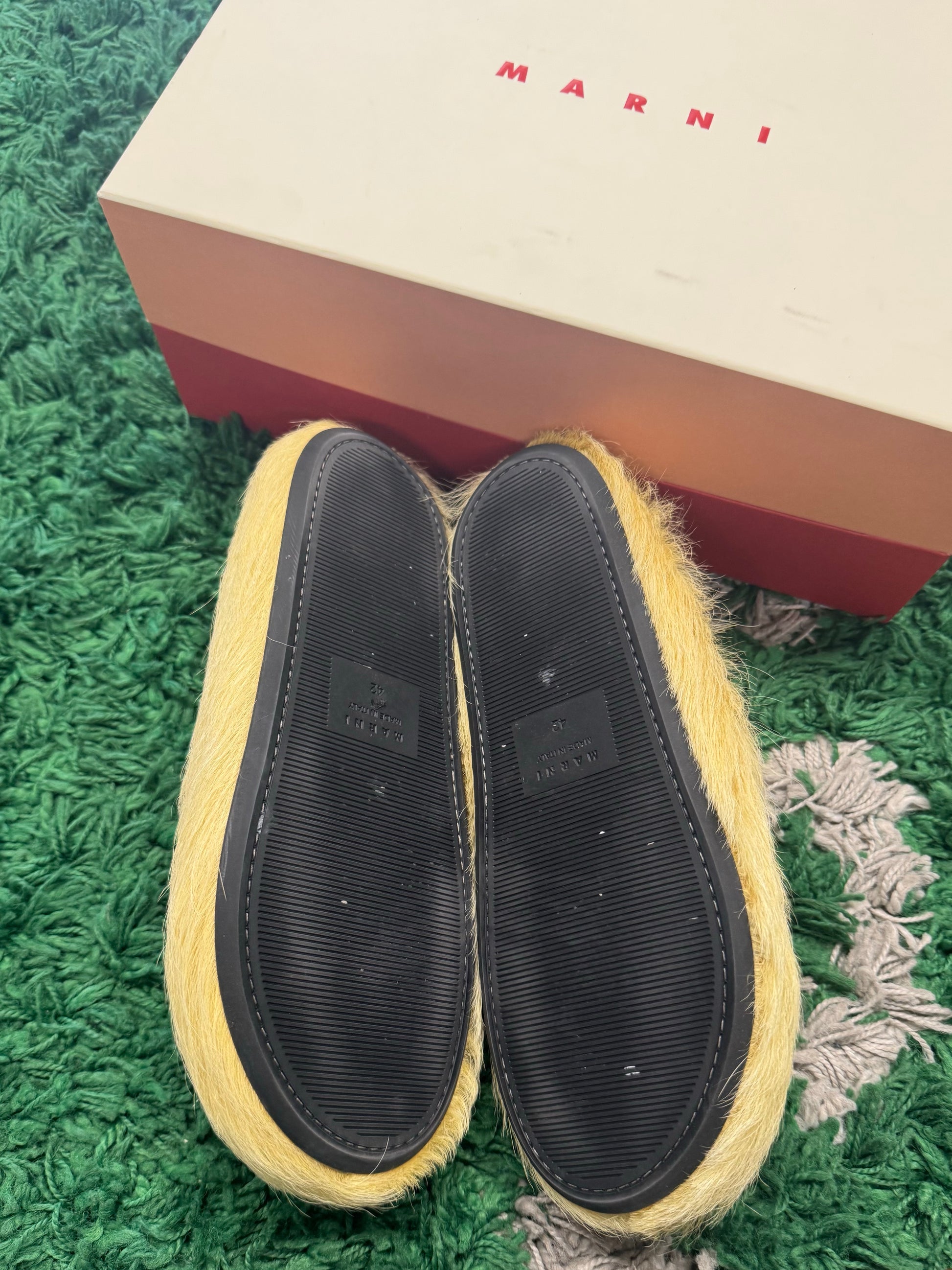 Marni fur slides yellow