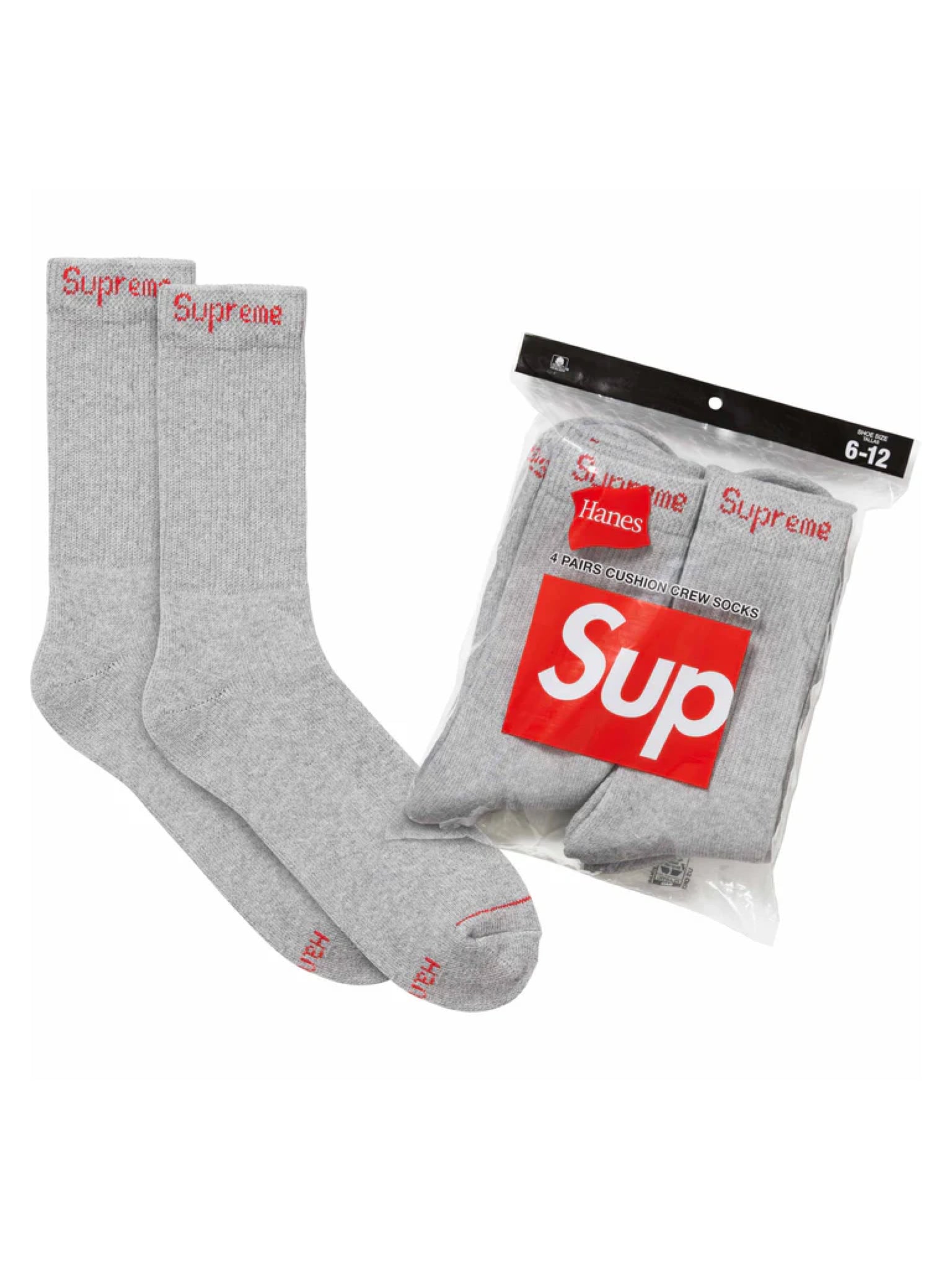 Supreme Hanes Crew Socks (4 Pack) Heather Grey