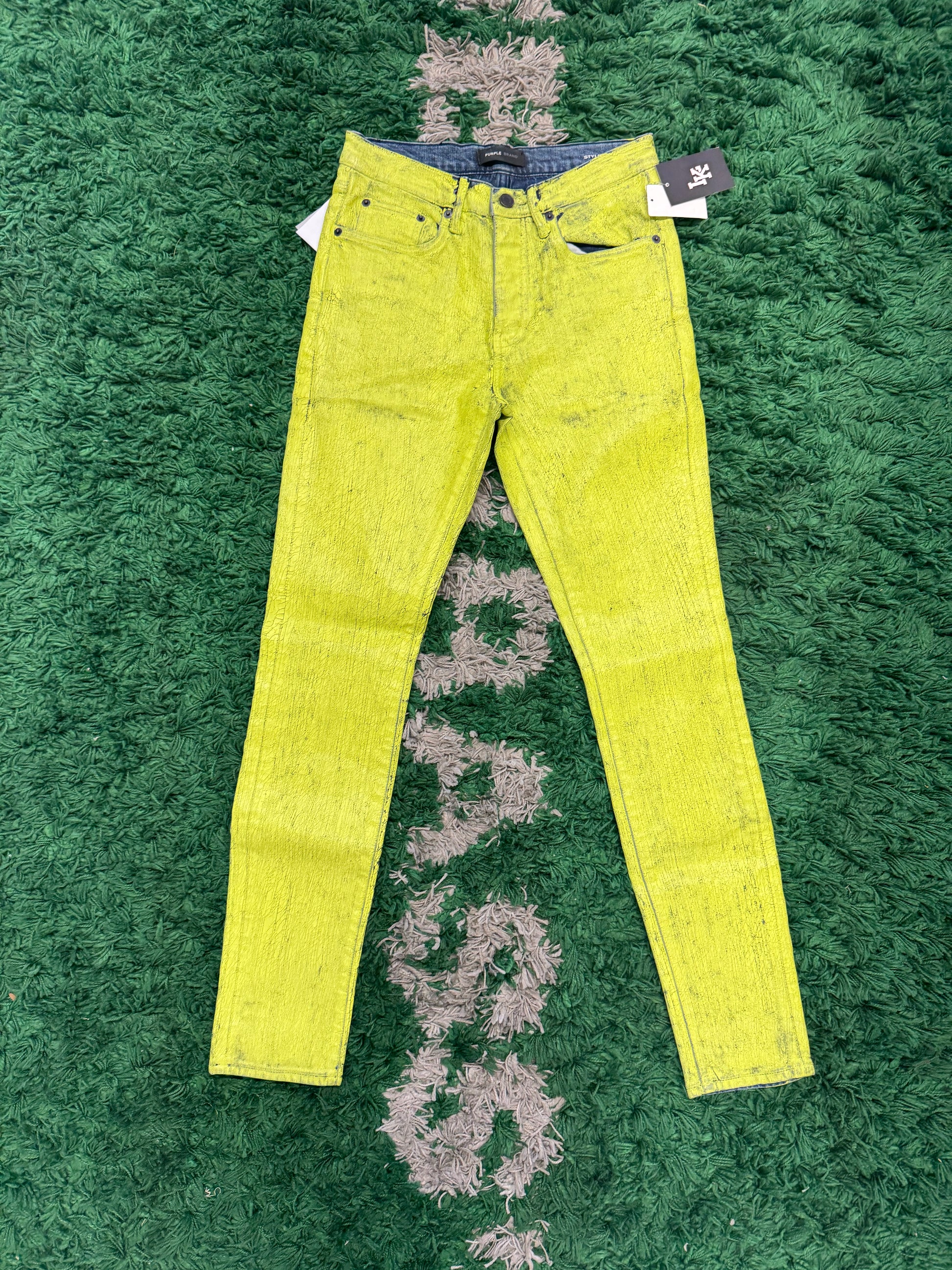 Purple green snakeskin denim