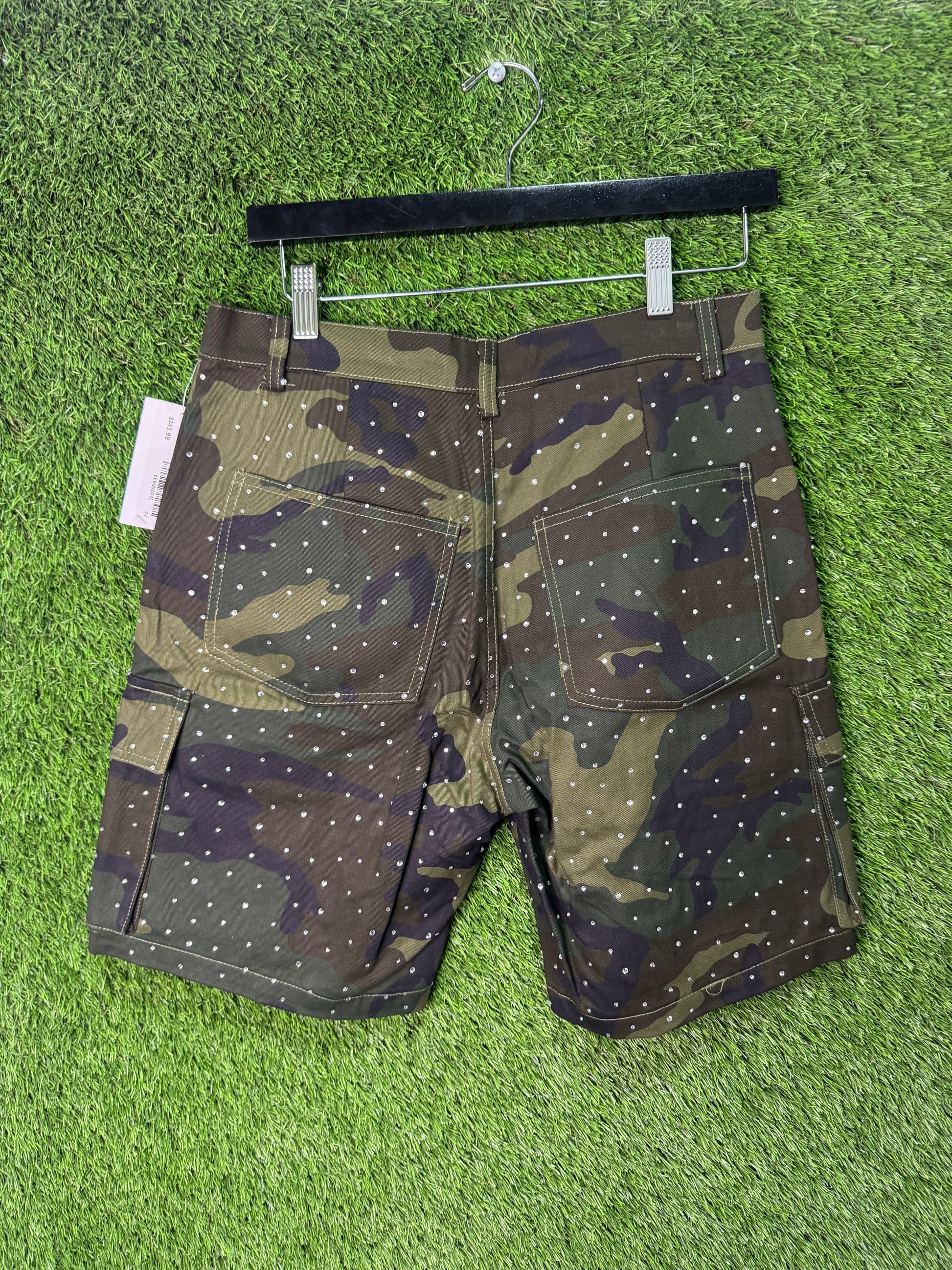 Retrovert rhinestone camo shorts