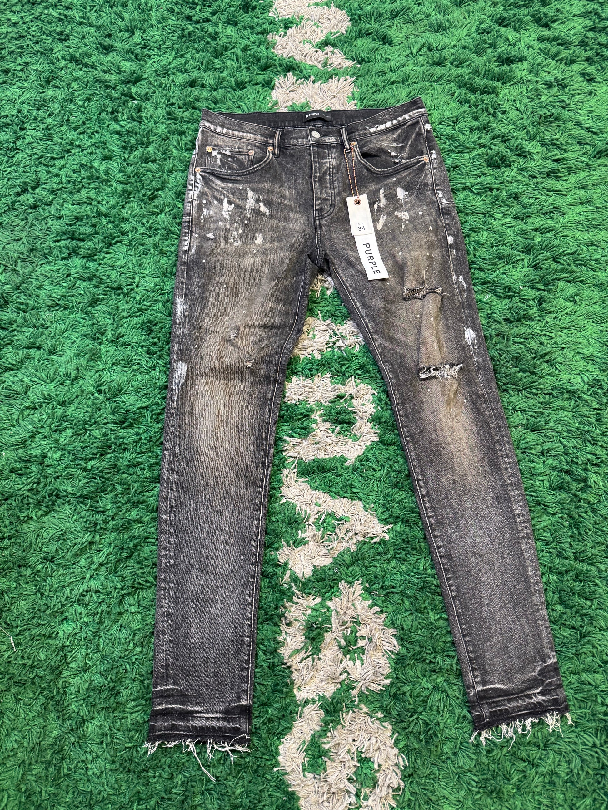 Purple distressed slim fit low rise black