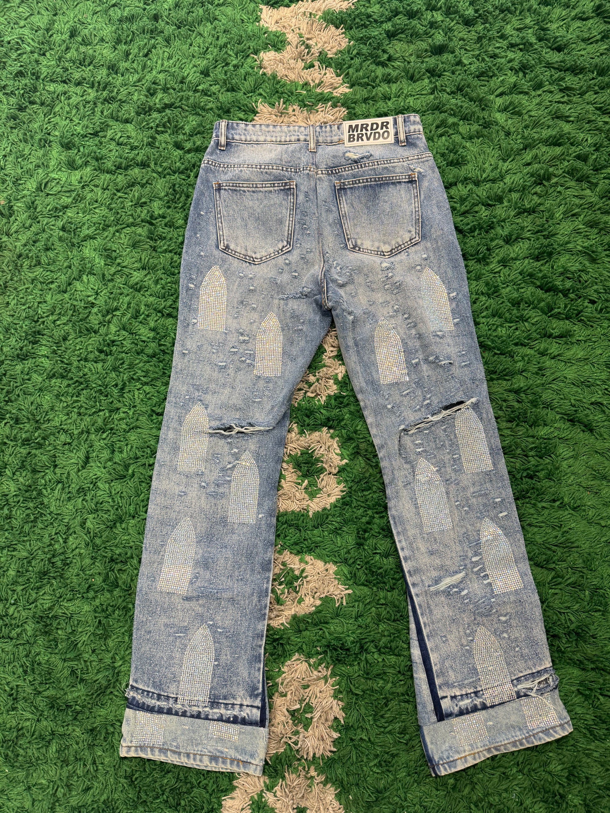 Who decides war rhinestone washed sky denim