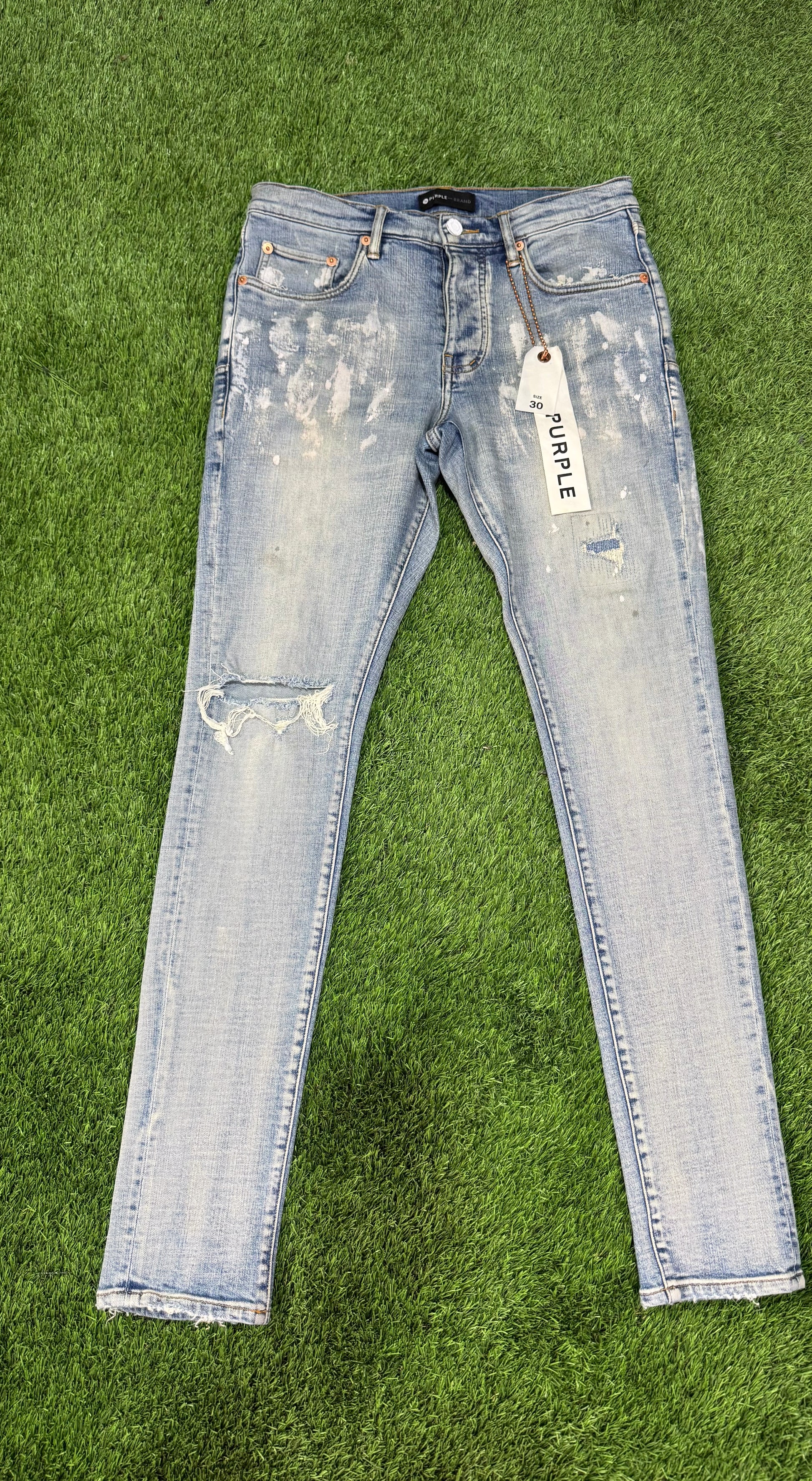 purple skinny denim light blue