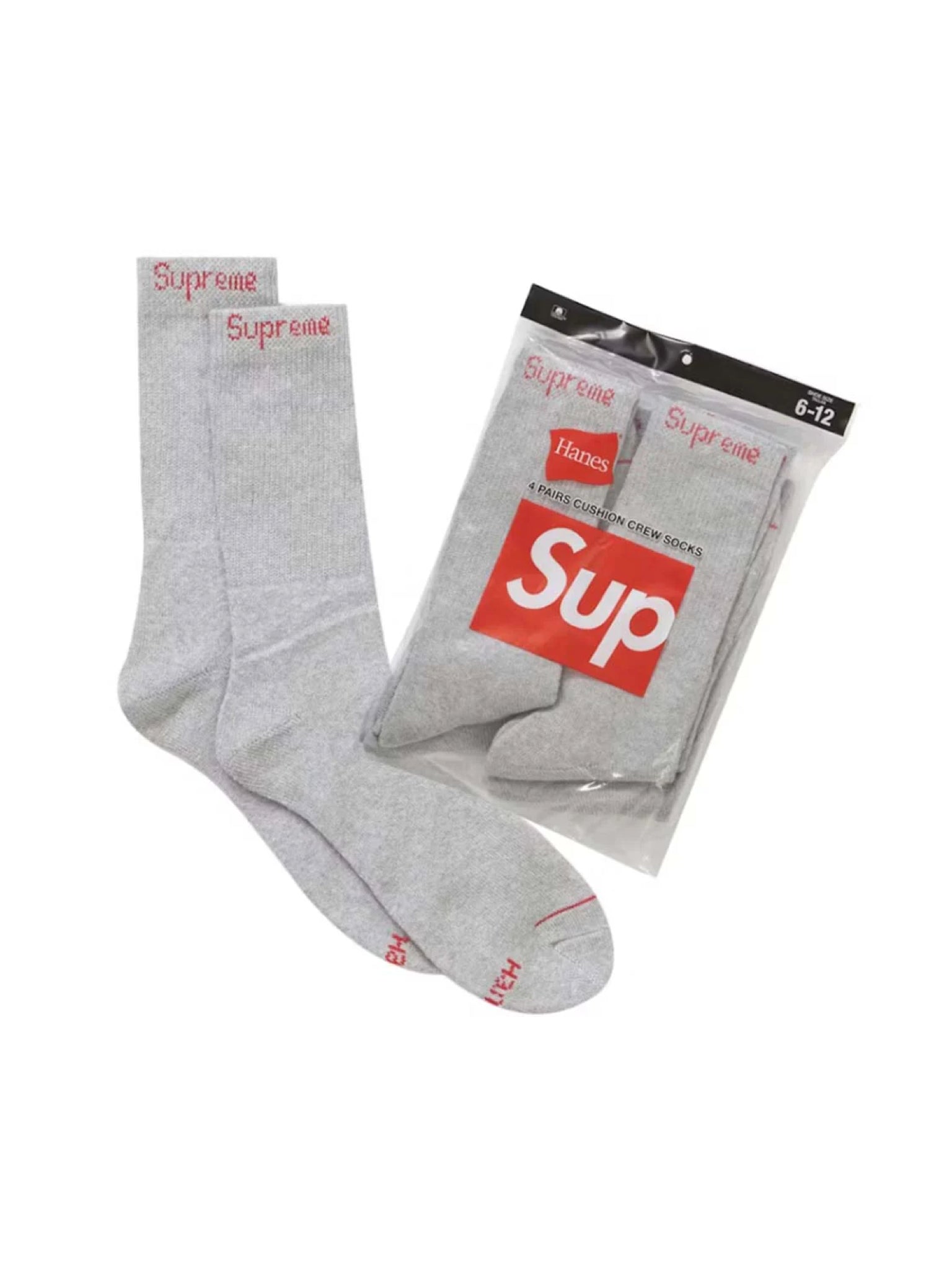 Supreme Hanes 4 pack grey socks
