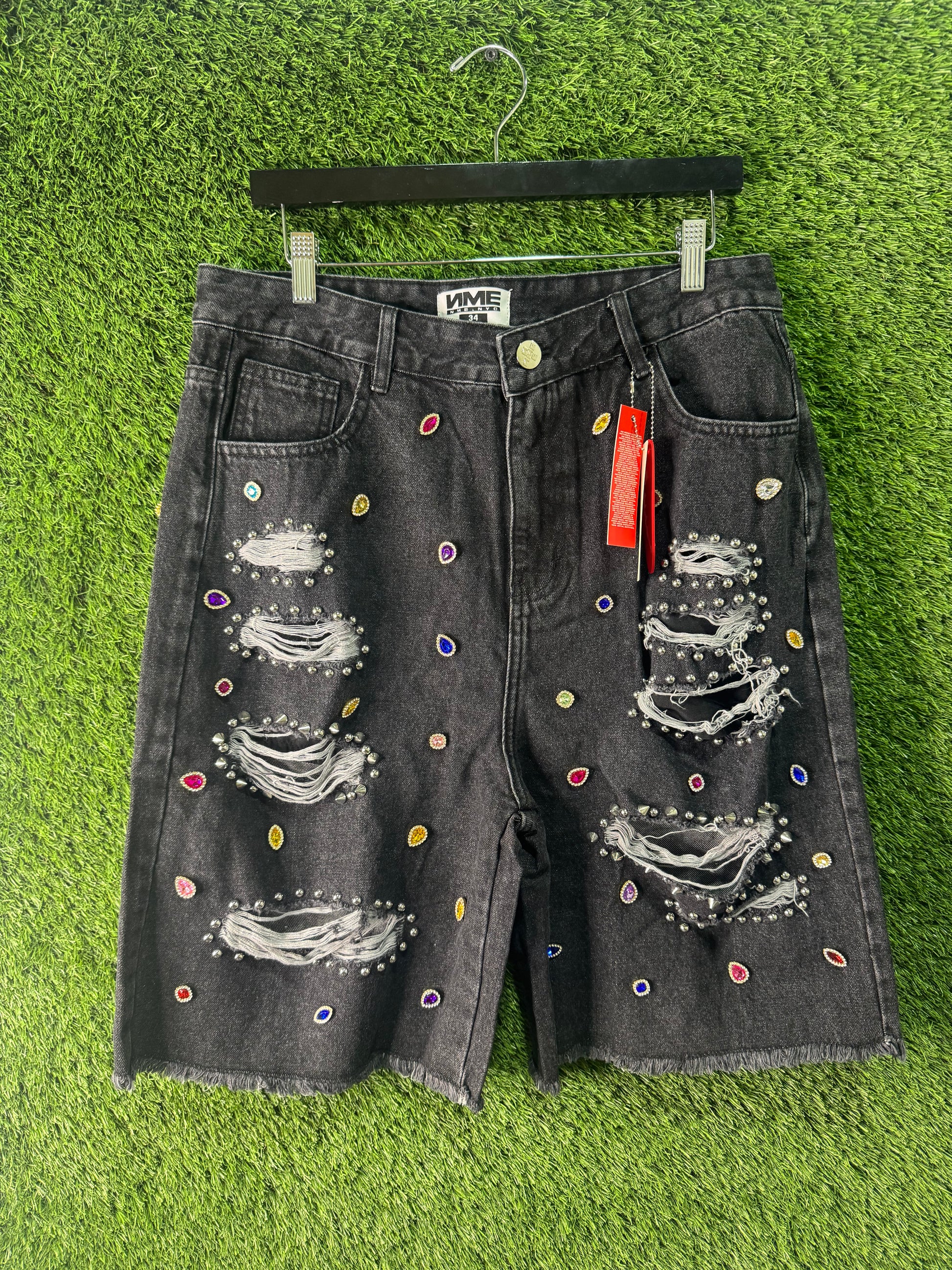 nme New york black studded jorts