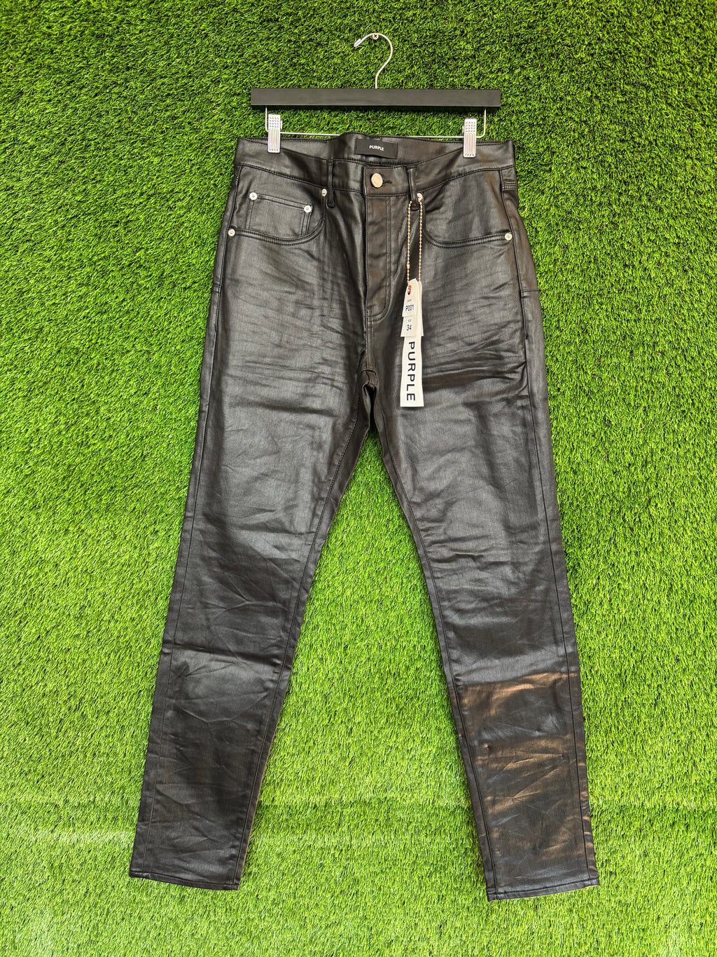 Purple Brand Patent Leather Film Skinny Jeans Black