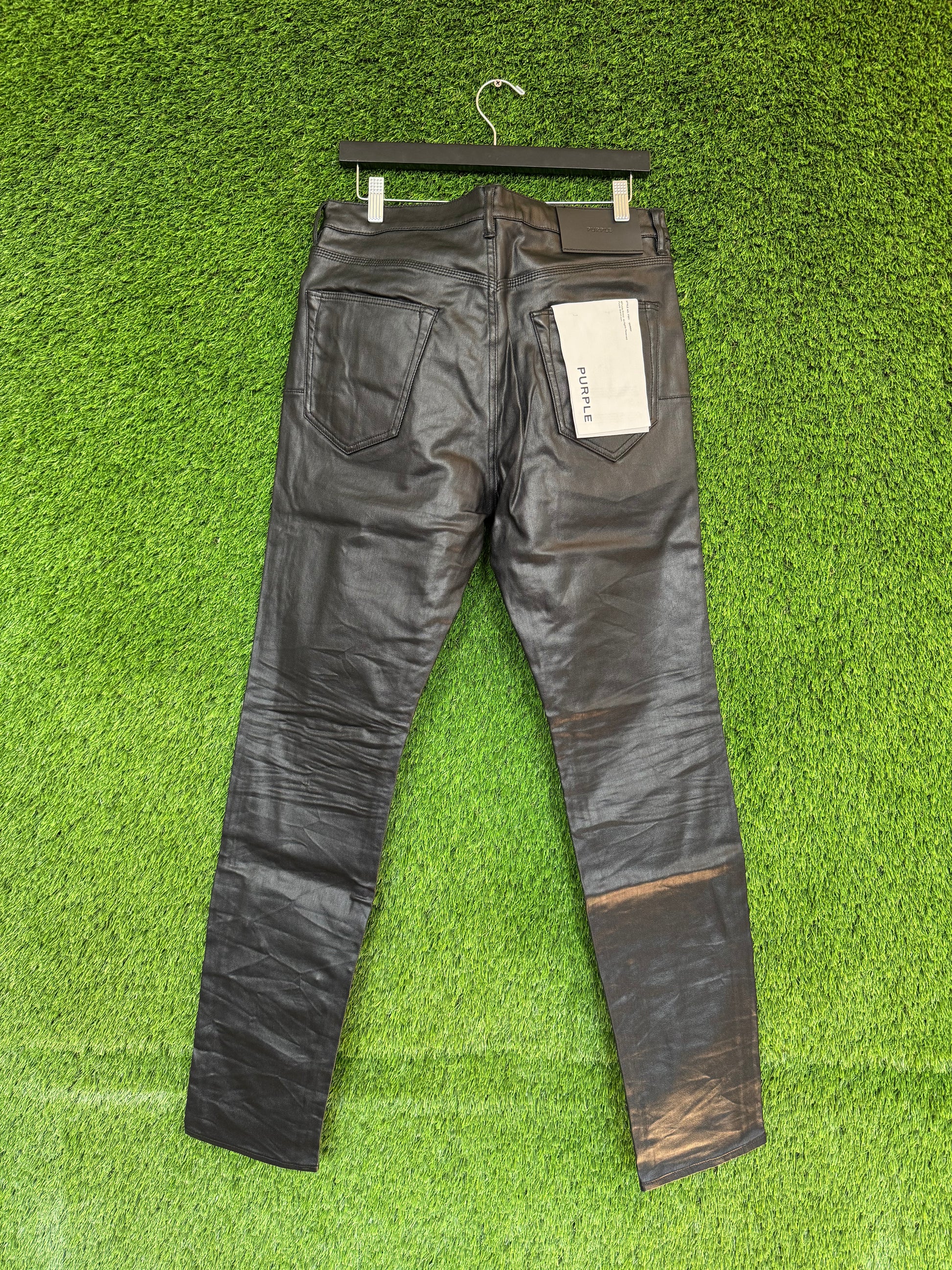 Purple Brand Patent Leather Film Skinny Jeans Black