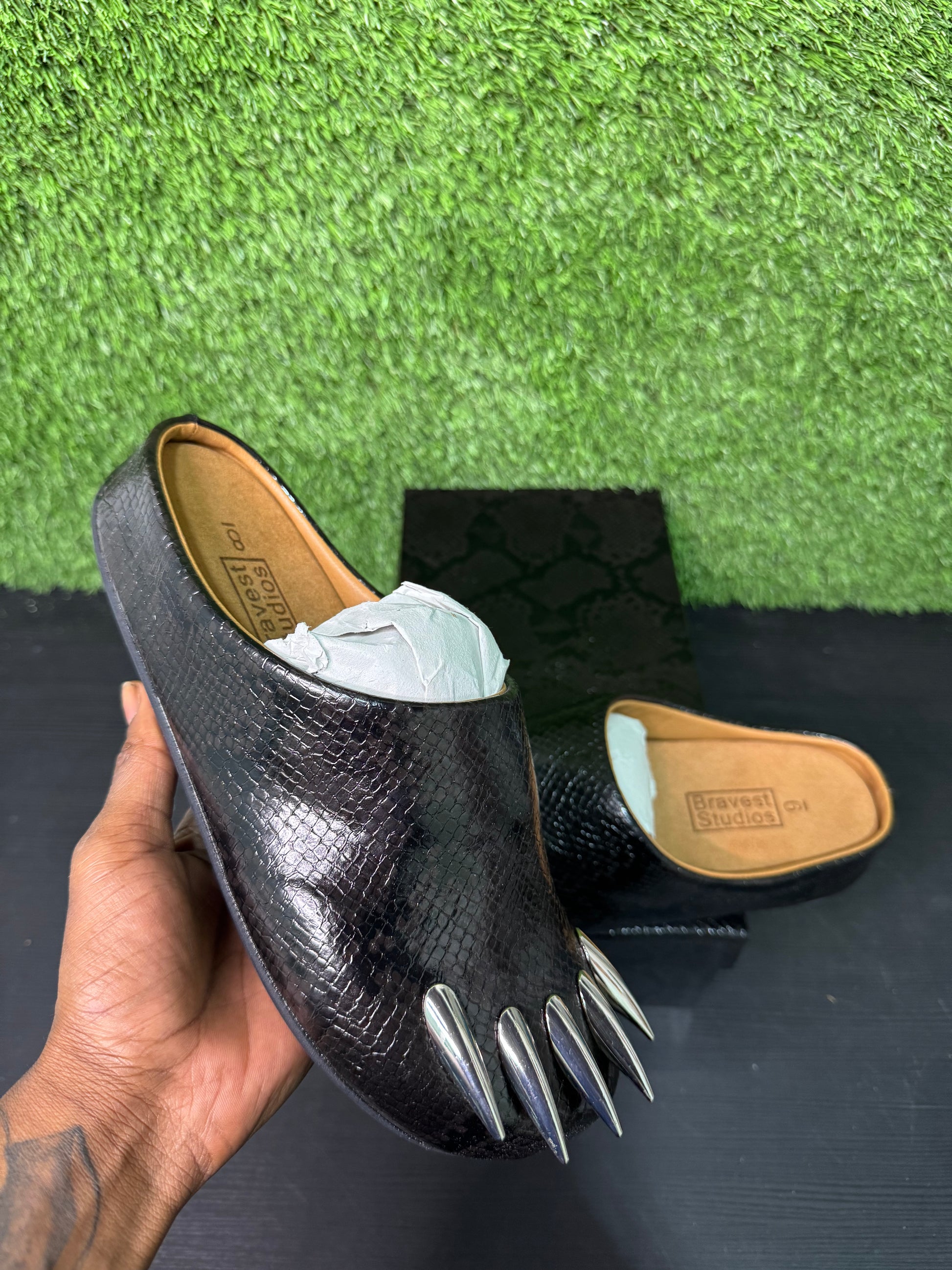 Bravest Snakeskin Bear Claw Mules