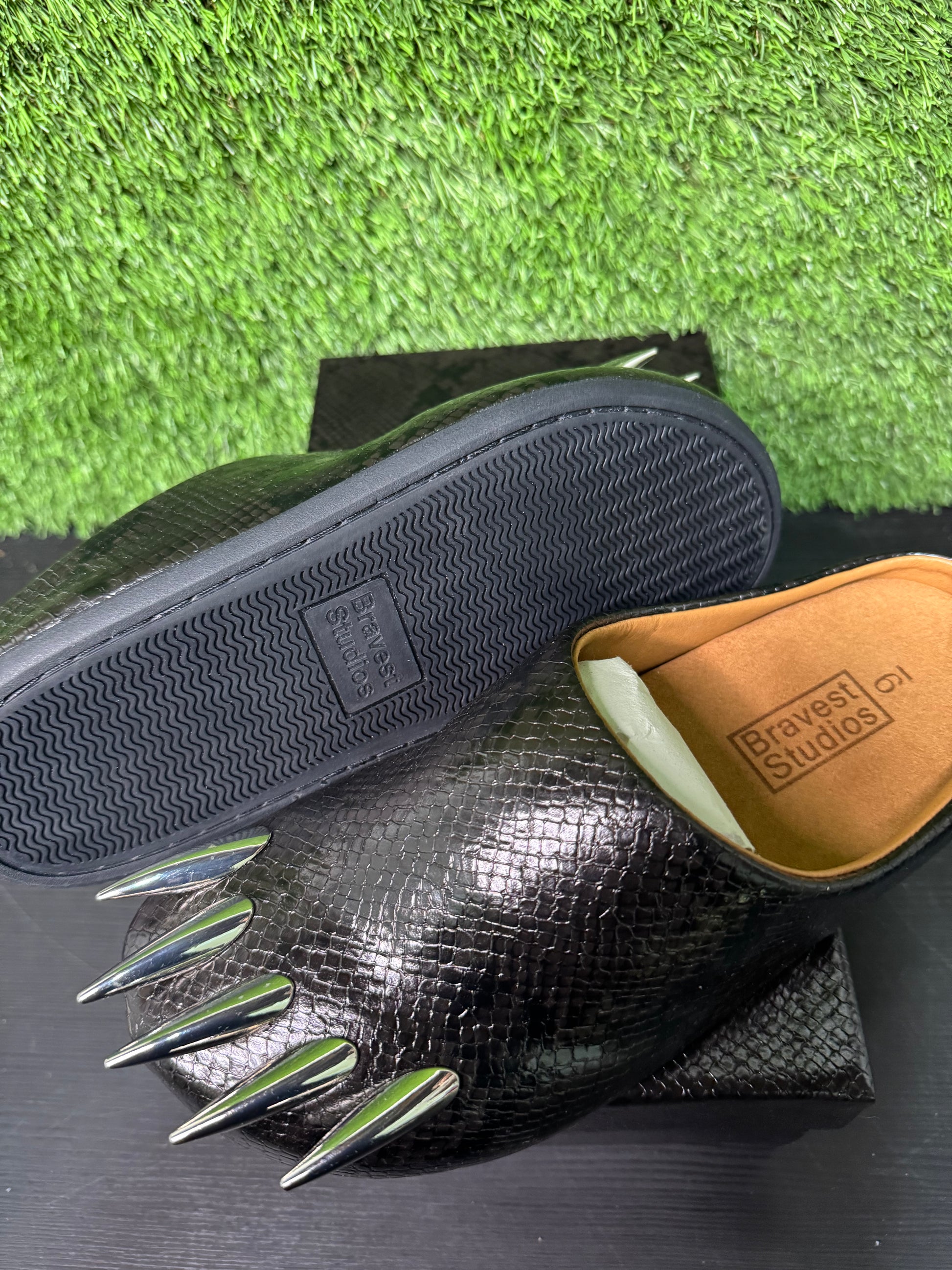 Bravest Snakeskin Bear Claw Mules