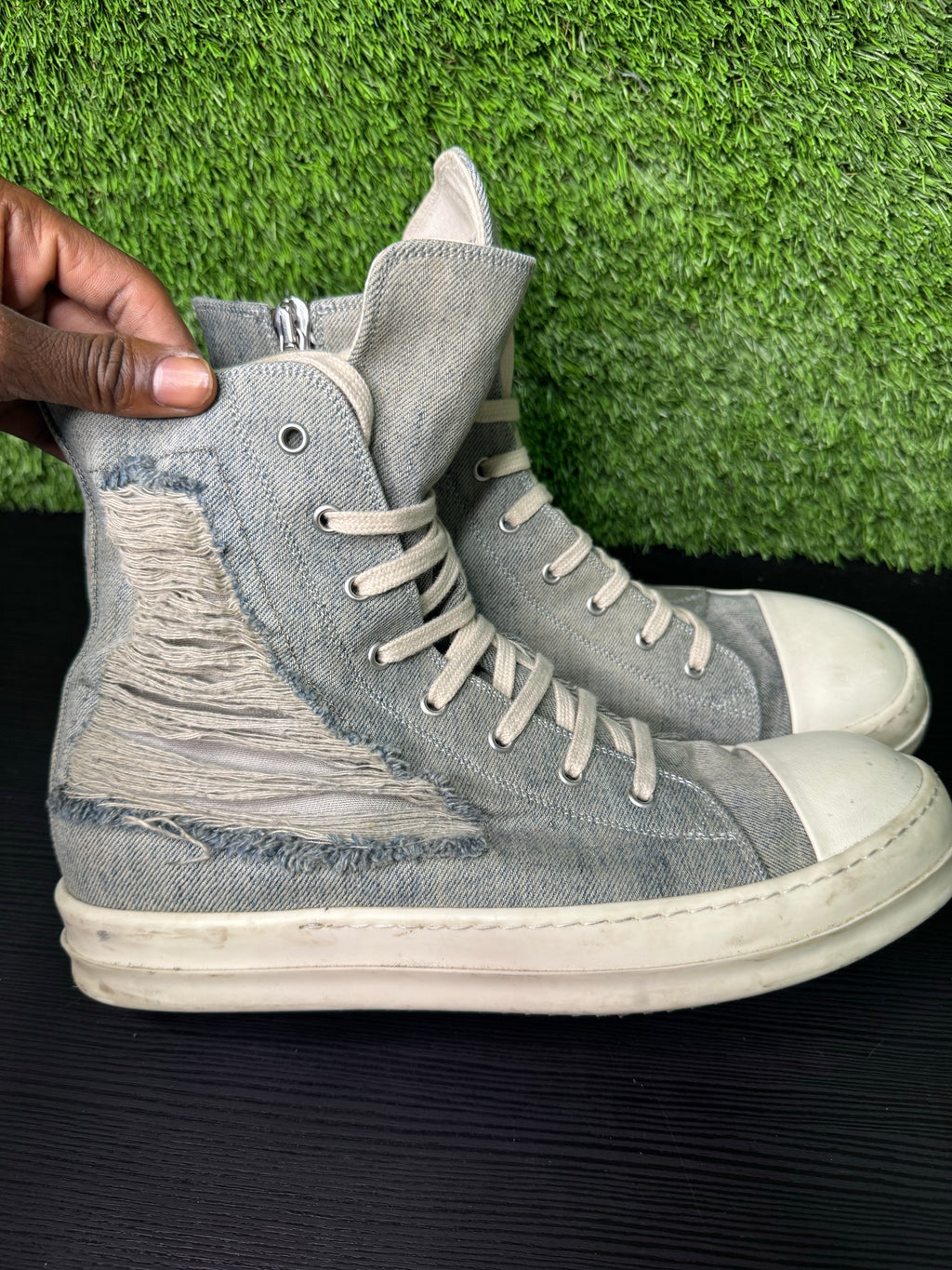 Rick Owens blue denim high top