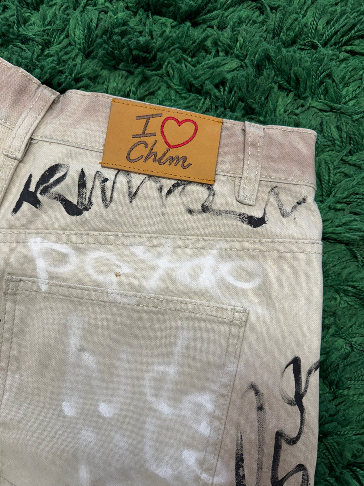 HMDD Graffiti Print Denim Pants Beige