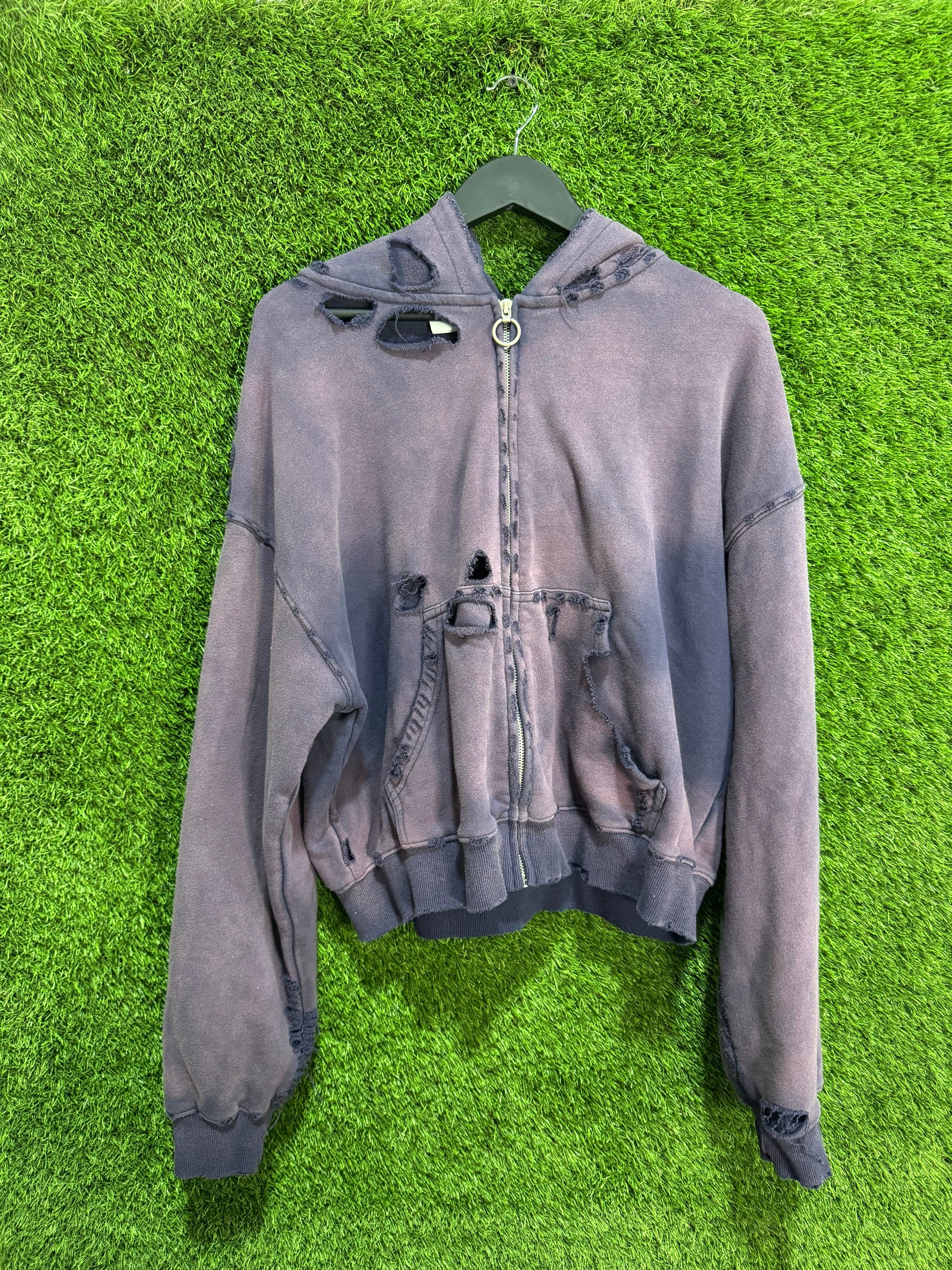 Vale forever purple distressed zip up hoodie