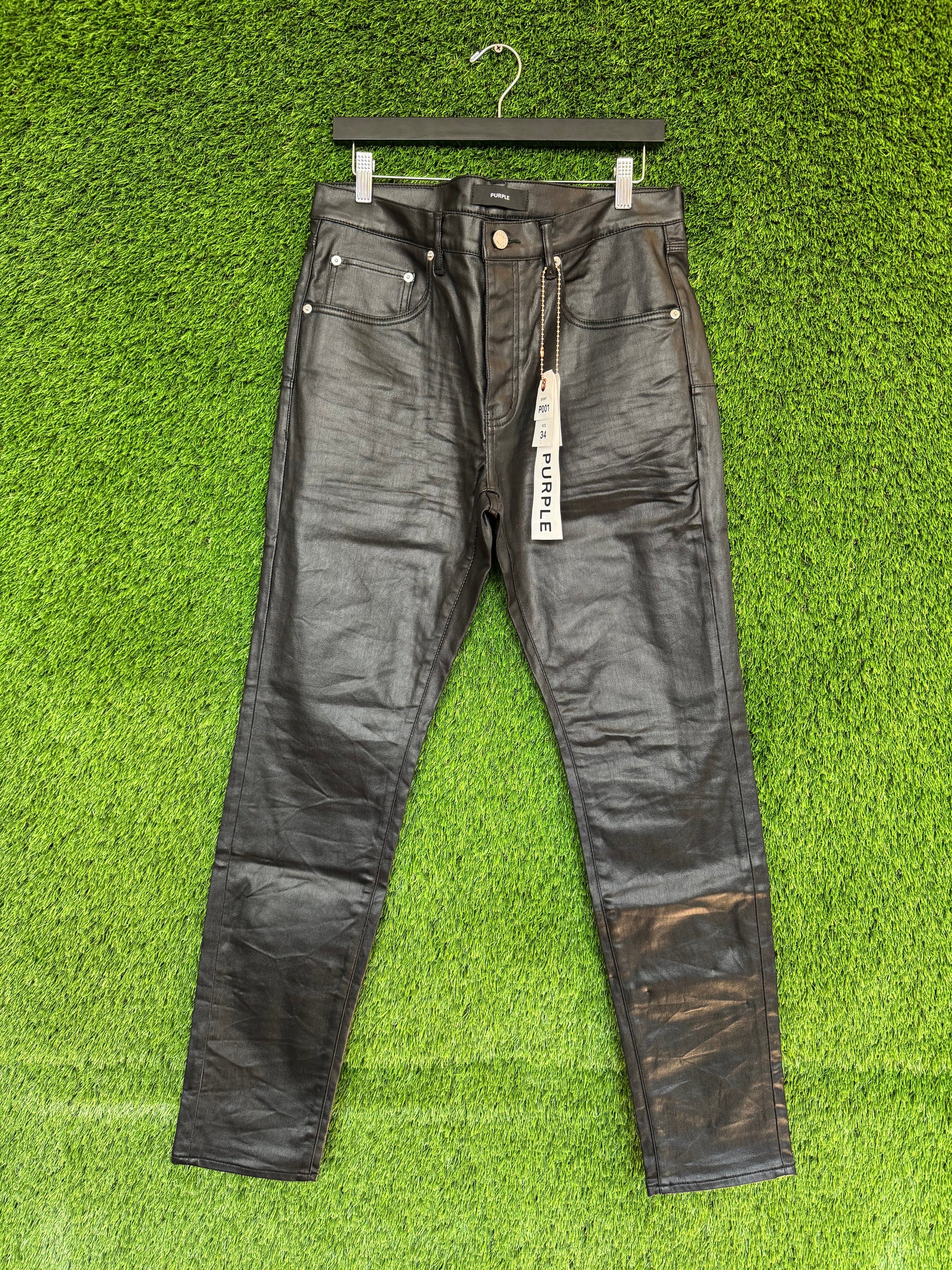 Purple Brand Patent Leather Film Skinny Jeans Black